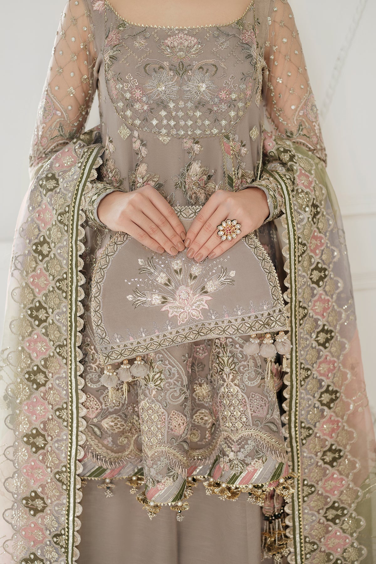 EMBROIDERED NET CH10-08 UNSTITCHED