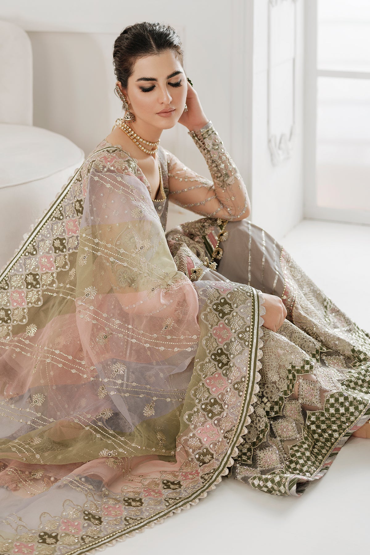 EMBROIDERED NET CH10-08 UNSTITCHED