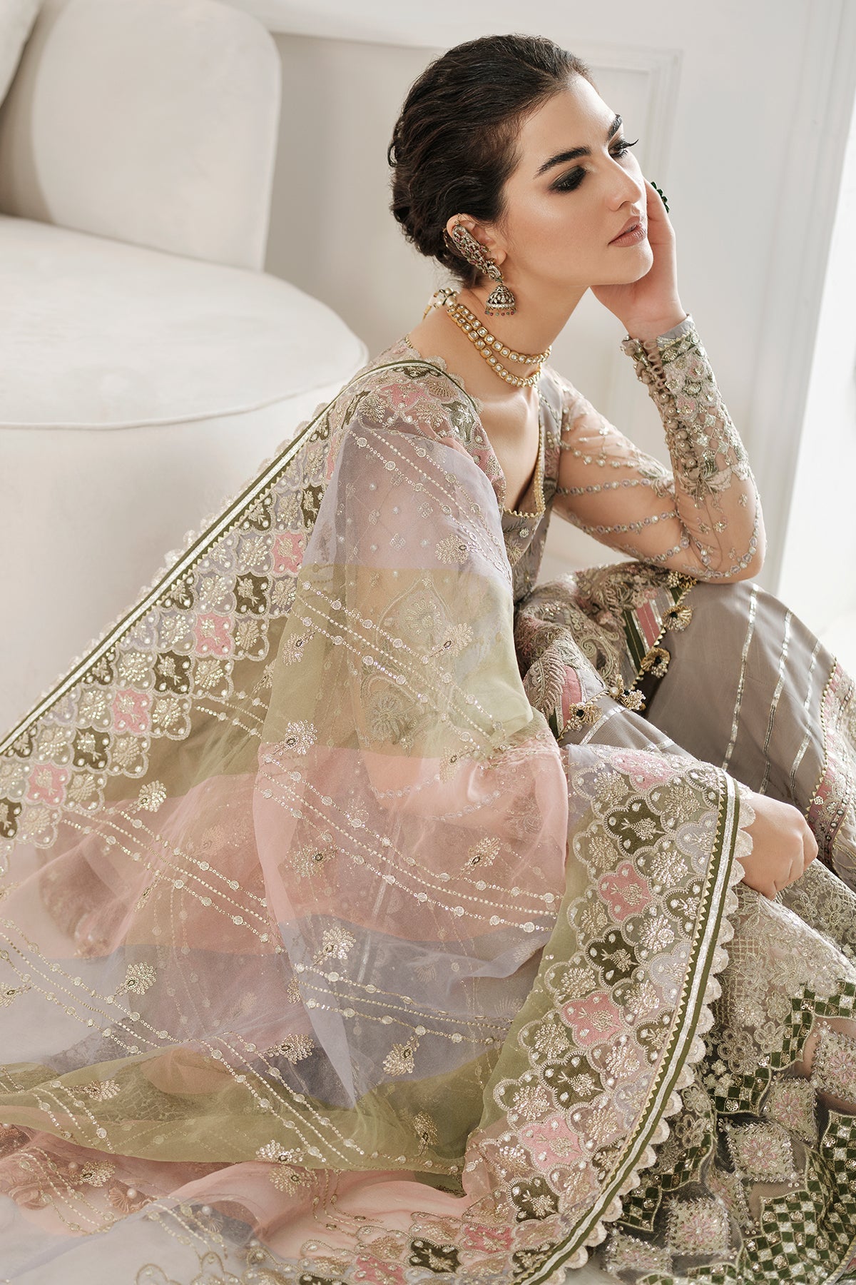 EMBROIDERED NET CH10-08 UNSTITCHED