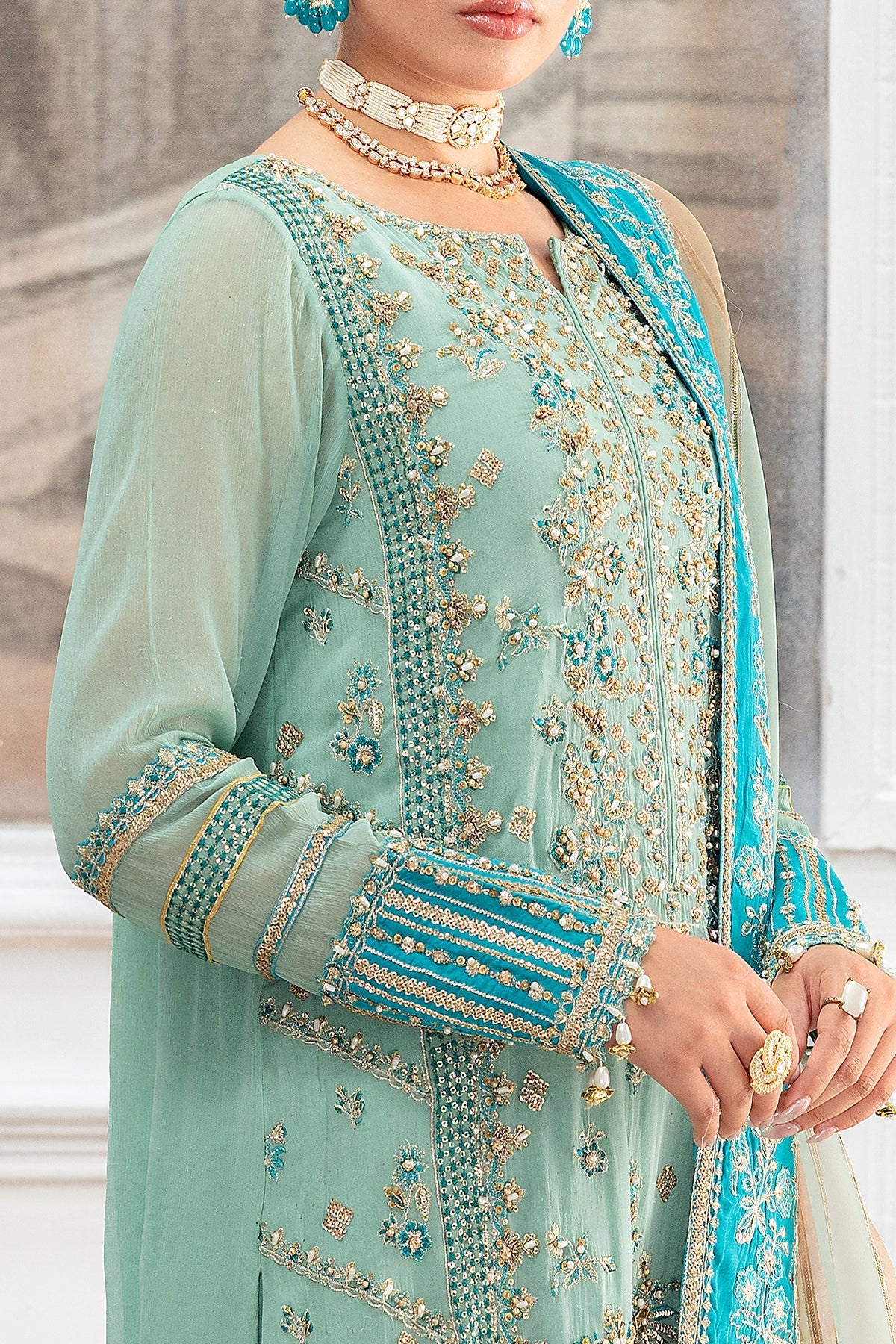 Charizma Diamond Dust Embroidered Luxury Chiffon Unstitched 3Pc Suit DD5-04