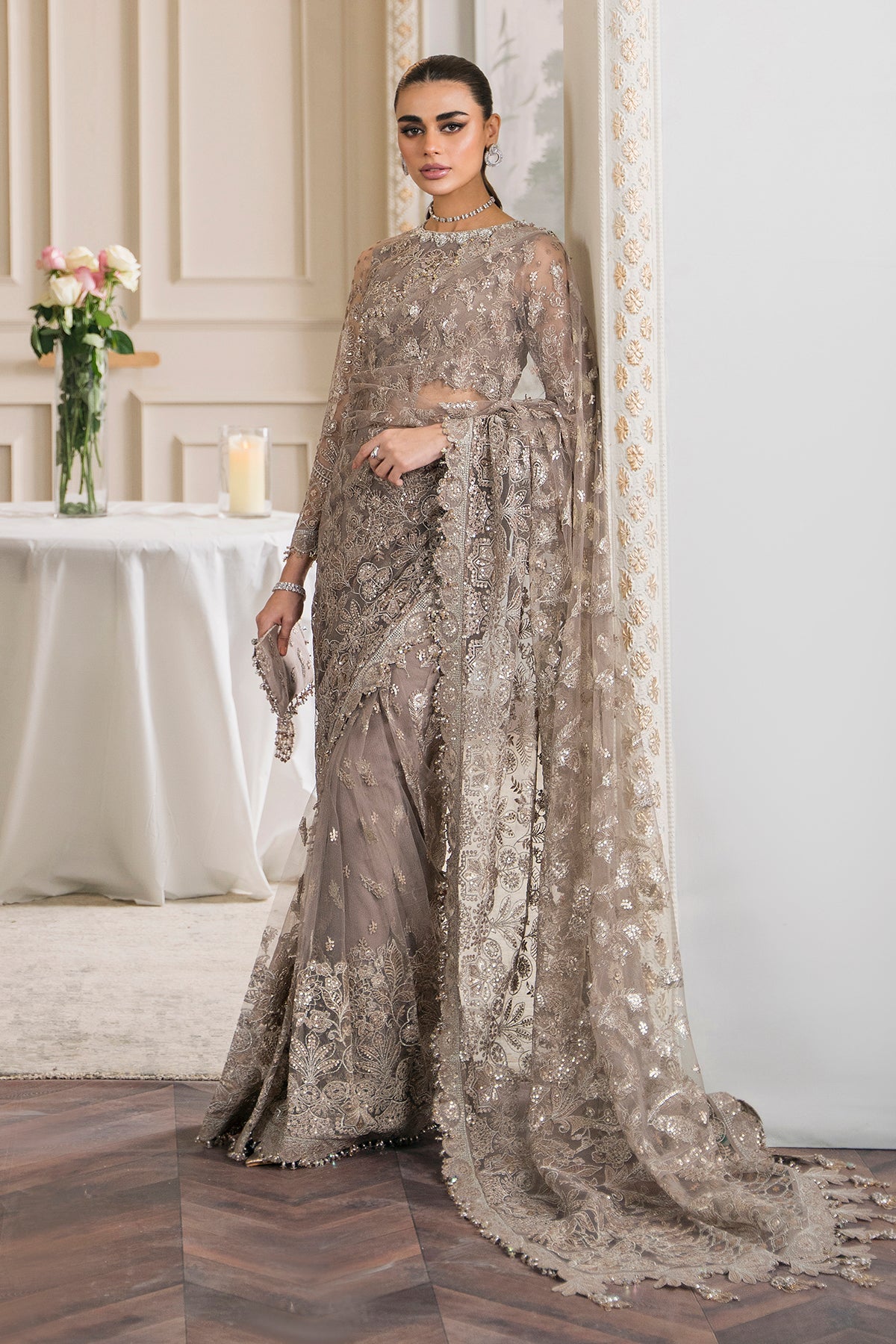 EMBROIDERED NET CH12-06 UNSTITCHED