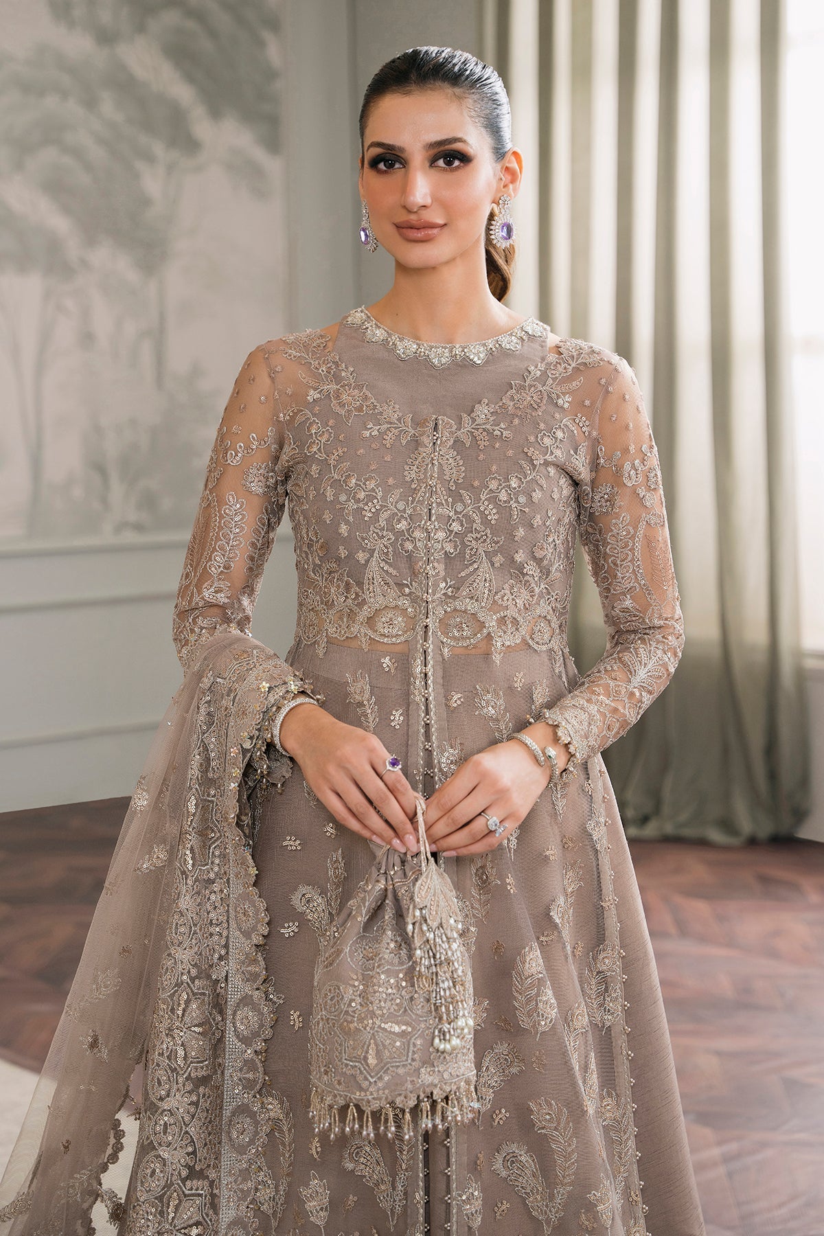 EMBROIDERED NET CH12-06 UNSTITCHED