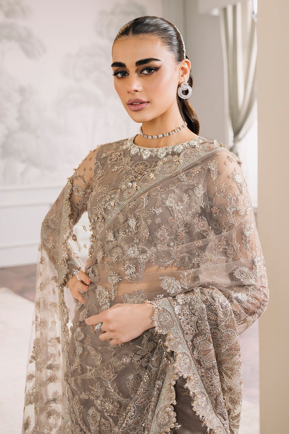 EMBROIDERED NET CH12-06 UNSTITCHED