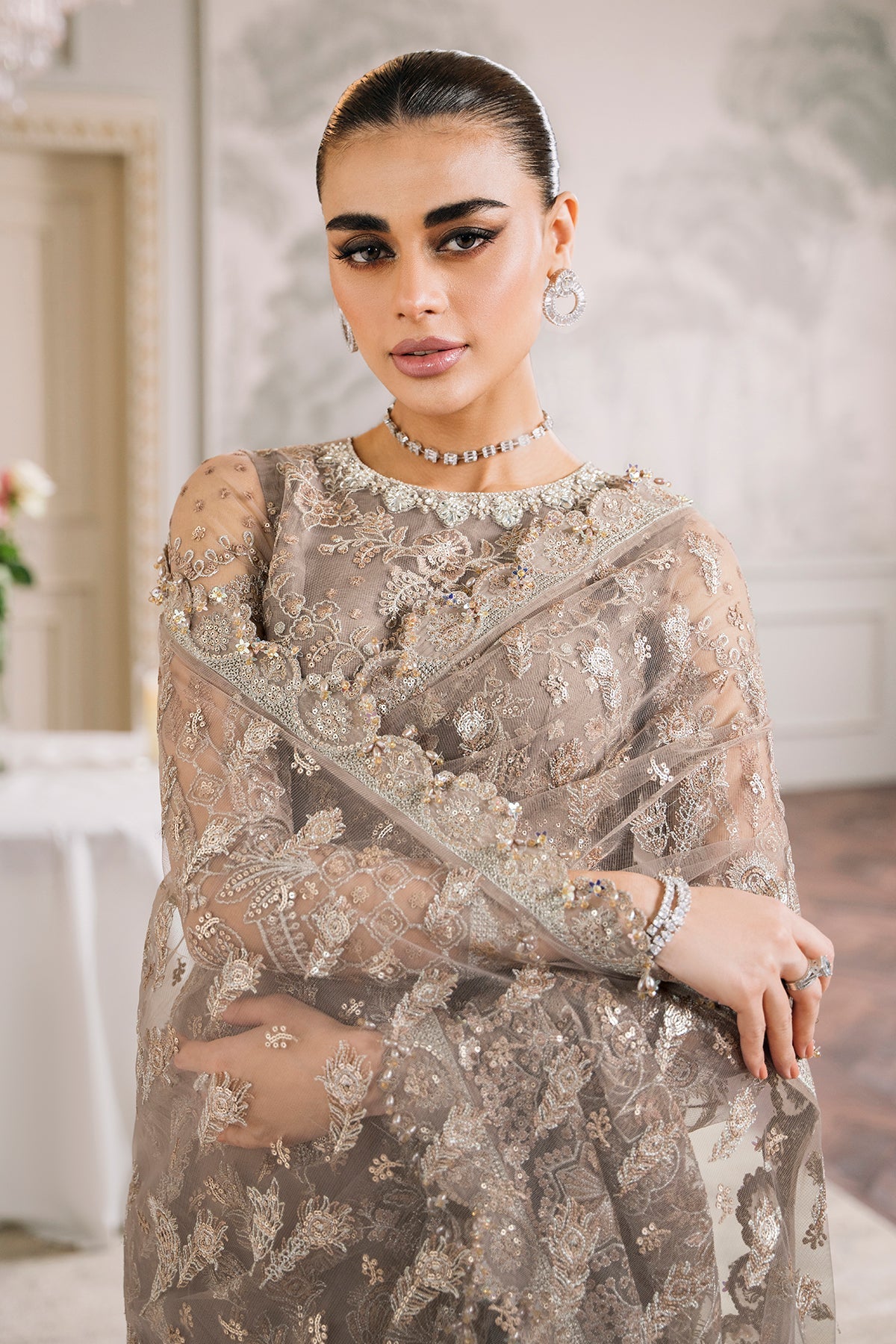EMBROIDERED NET CH12-06 UNSTITCHED