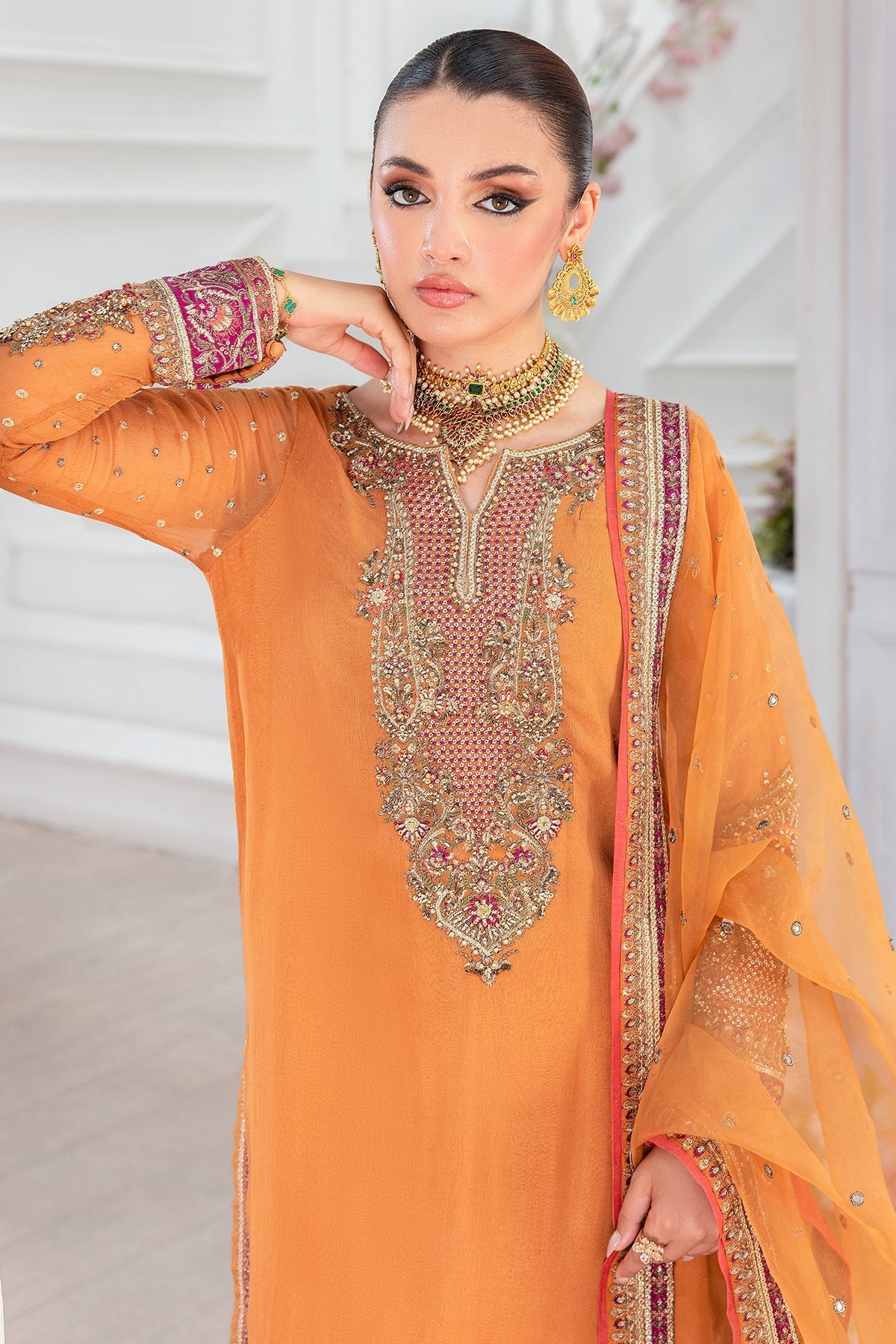 Charizma Diamond Dust Embroidered Luxury Chiffon Unstitched 3Pc Suit DD5-06